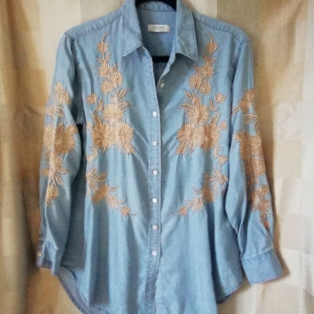 Zara Woman Premium Denim Collection Embroidered Shirt